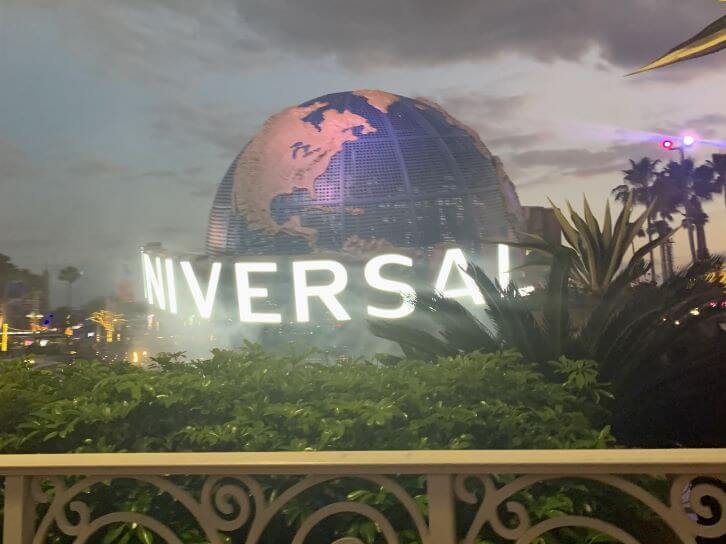 universal orlando globe at night