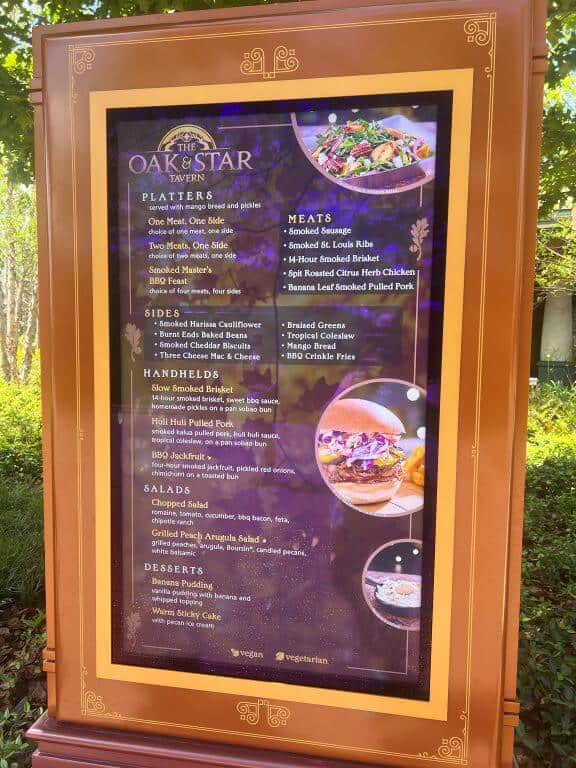 menu at oak and star tavern