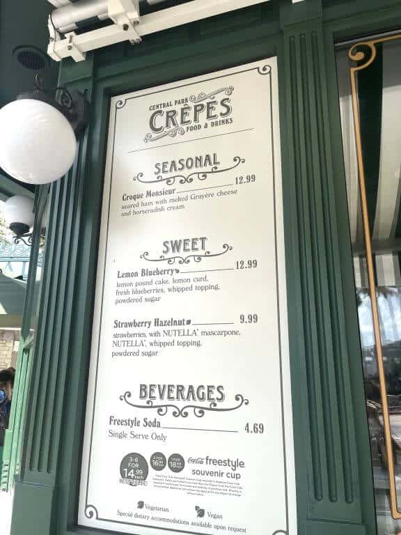 central park crepes menu list